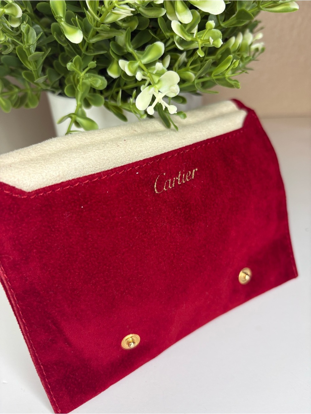Authentic Cartier Red Velvet Jewelry Pouch Case Travel Holder Earring Insert - Picture 8 of 14
